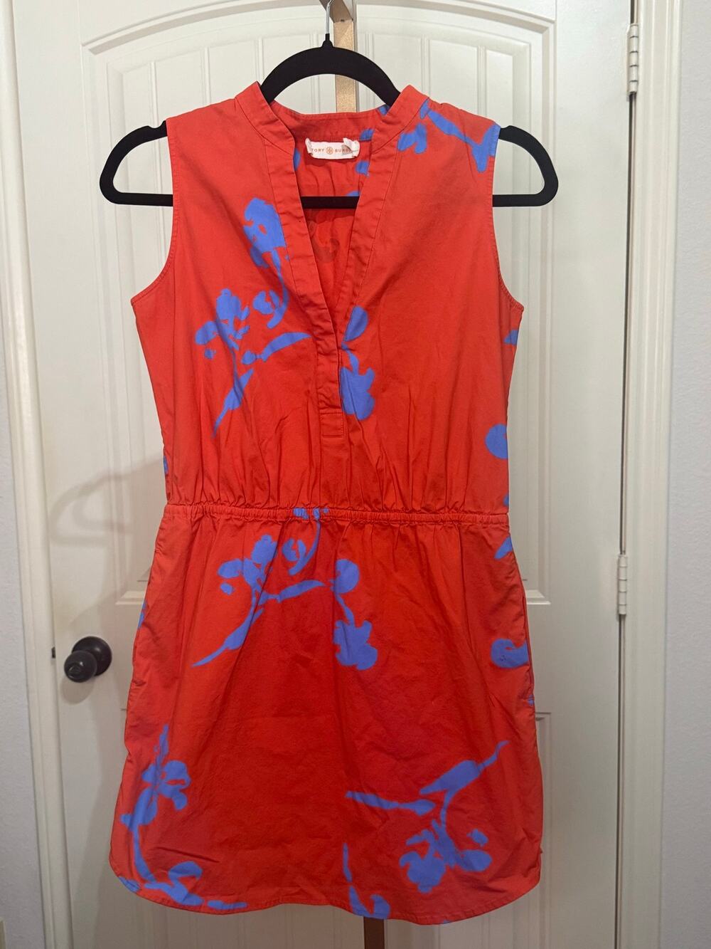 Tory Burch Garden Port Shirt Dress Orange and Blue Floral Size 2